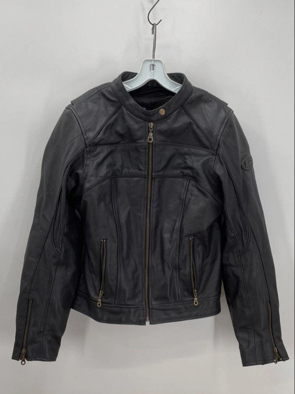 BILT Women's Padded Black Leather Cafe Motorcycle Riding Jacket  Size XL